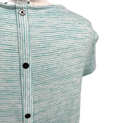Market & Spruce Striped Tulip Sleeve Top Faux Button Back Blue Size MP NWT