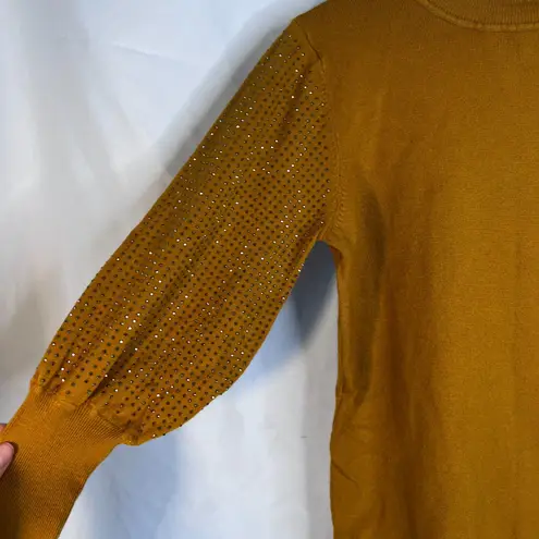 Liv Milano Studded Puff Sleeve Gold Dressy Sweater Mock Neck Size Medium