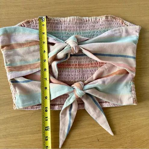 American Eagle  Strapless Tube Top Smocked Sz M Striped Tie Back Linen Blend