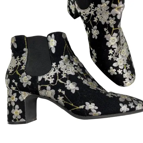 Anne Klein  Akgorgia Floral Embroidered Ankle Booties Black Silver 9