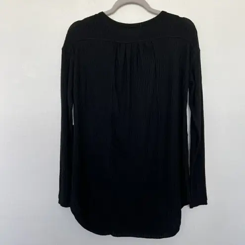 Sweet Romeo NWT Black Waffle Knit Ribbed Button Henley Long Sleeve Top Small