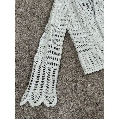 vintage y2k by deisgn open front loose knit white glitter cardigan sweater XL