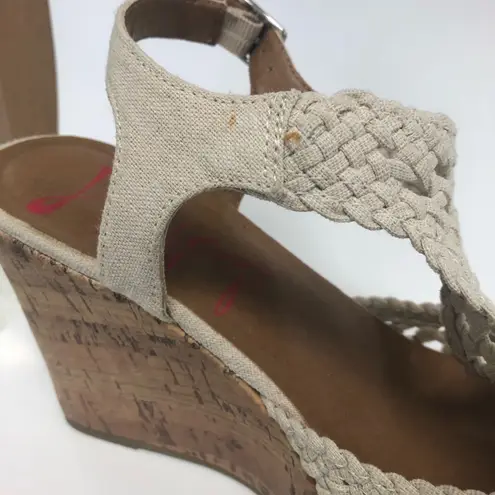 Jellypop Cream / Tan Woven Canvas Cork Wedges Size 8