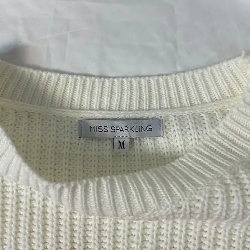 Miss Sparkling Heart Patterned White and Red Sweater Size Medium