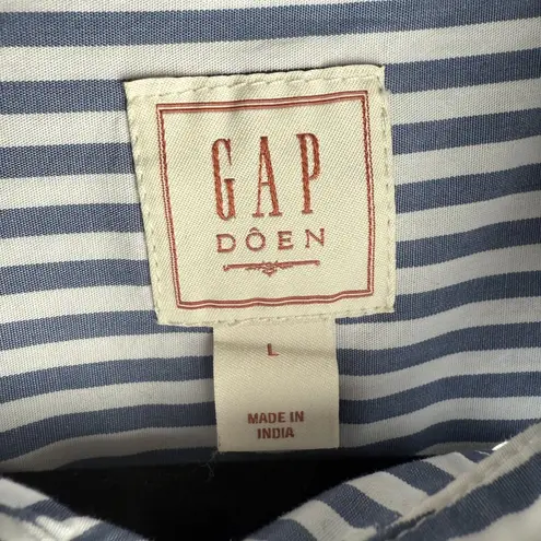 Gap X DOEN Eyelet Lace Collar Button Down Big Shirt Blue Stripe 100% Cotton L Size L