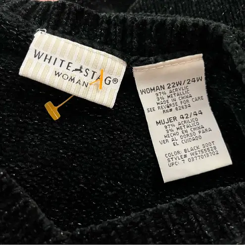 White Stag Vintage Y2K Metallic Knit V-Neck Sweater Ribbed Black 22W/24W