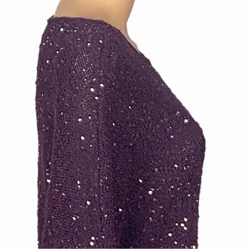 Bisou Bisou asymmetrical purple sweater with gold sequins throughout Medium EUC