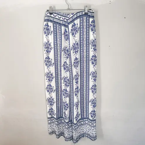 Lulus Best Buds White and Blue Floral Print Wide