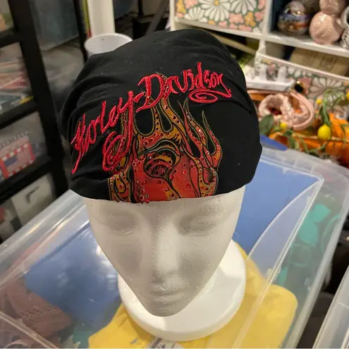 Vintage Y2K Harley Davidson bling bling flames skullcap headband hat thingy Red