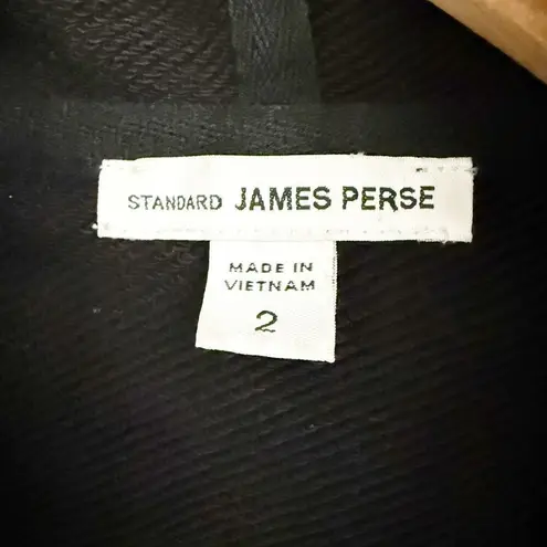 James Perse | Black Asymmetrical Zip Hooded Sweatshirt Jacket Hoodie | Size 2
