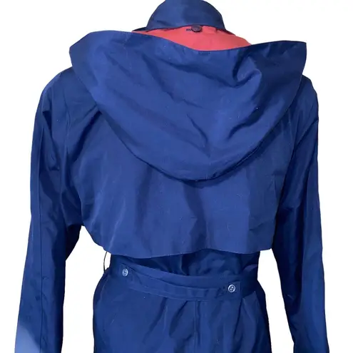 Investments Vintage Investment Hooded Belted Trenchcoat Blue and Red Women's Size 10