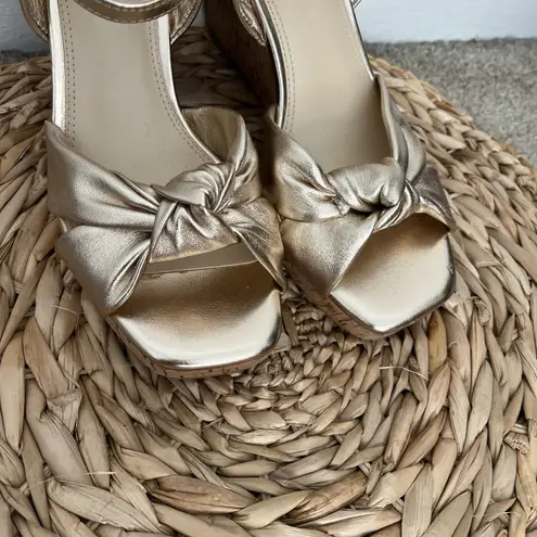 Dune London Kaino Shimmery Gold Peep Toe Twist Knot Wedge Espadrille Sandals 6