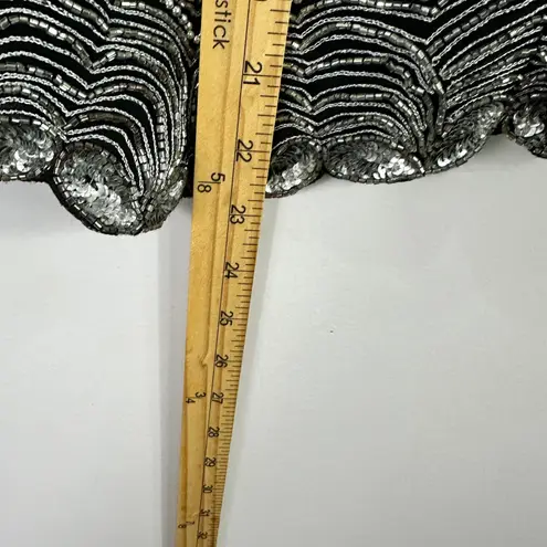 Adrianna Papell Papell Boutique Silk Beaded Top XL Black Silver 90s Evening Whimsigoth Event