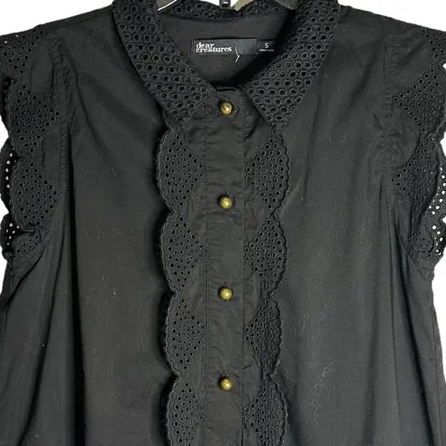 Dear Creatures Mini Dress Trinette Raven Eyelet Lace Poplin Size Small Black