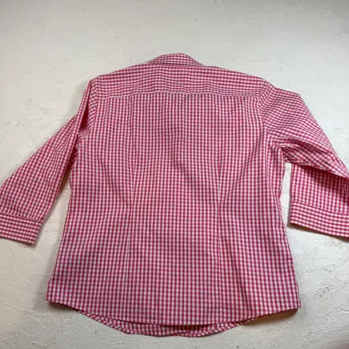 L.L. Bean Women's Pink Gingham Wrinkle Resist Button Up Shirt Size M Pet