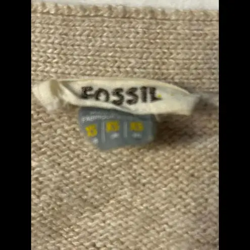 Fossil  Cardigan Wool Blend Beige Fitted V‎ Neck Size XS