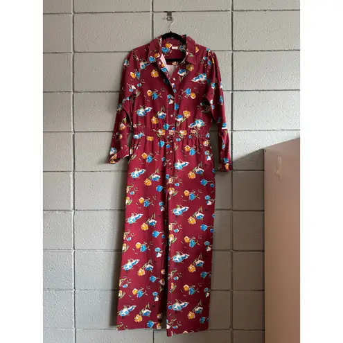 Warm NY Rosie Burgundy Floral Boiler Suit size S Red