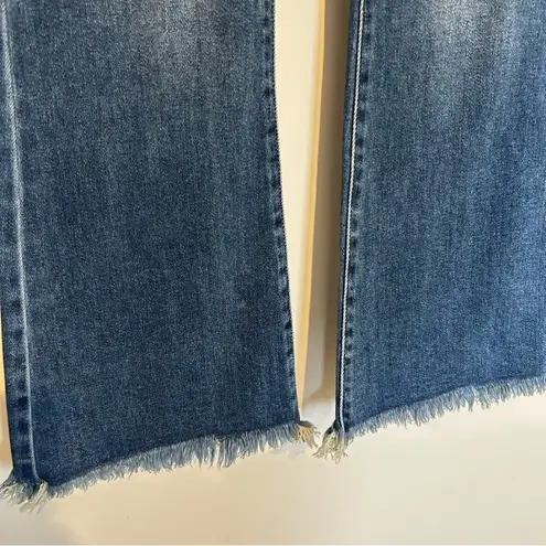 Hidden Jeans Happi Medium Wash Frayed Hem Cargo Crop Flare Size 24