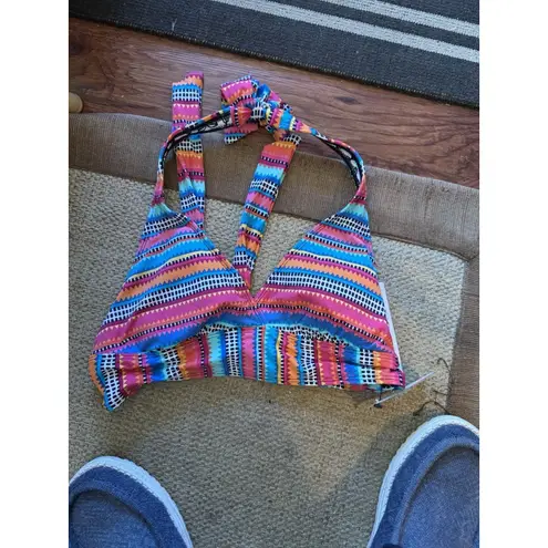 Anne cole M Multi Triangle Stripe Wire-free Halter Bikini Top New