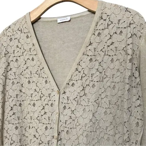 Rossopuro Women’s Size 42 M Tan Beige Button Front Lace Trim Sweater Cardigan Size M