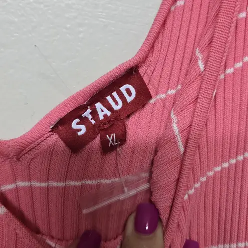 STAUD NWT Dana Dress Sz XL Pink White Ombre Striped Ribbed Knit Midi Stretch