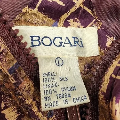 90s Vintage BOGARI Silk Bomber Jacket Abstract Print Windbreaker large Y2k 80s Tan