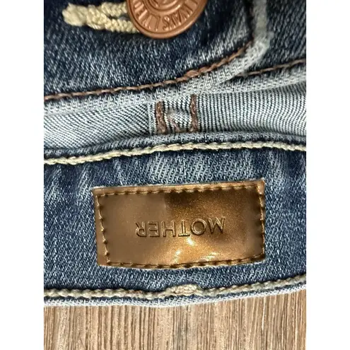 Mother The Insider Crop Step Chew in Dancing on Coals Distressed Blue Jeans Sz26 Size 26