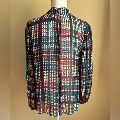 Shoshanna Selina Plaid Tie Neck Semi-Sheer Blouse