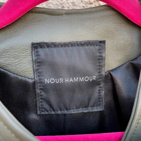 Nour Hammour Erin army green studded leather Biker jacket size FR 36 US 2 4 XS S