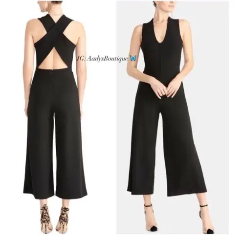 Rachel Roy Jumpsuit Black V-Neck Cross Back Wide Leg Pants Size XXL NWT $139.00
