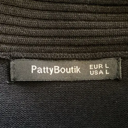 PATTY BOUTIK TIGHT RIBBED CASCADING WATERFALL OPEN CARDIGAN LADIES BLACK SZ LG