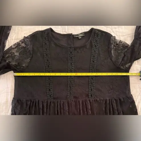 Suzanne Betro Babydoll Blouse Tunic Black Plus Size 1X Crochet & Lace Floral