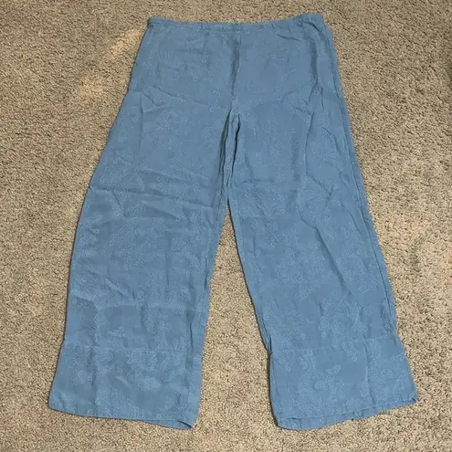 CITRON Silk Asian Floral Jacquard Wide Leg High Waist Crop Palazzo Pant Blue S