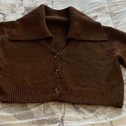 NWT Commense brown cropped cardigan with oversized collar, size S Y2K cottage