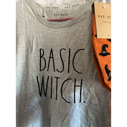 Rae Dunn  Basic Witch T-Shirt With Witch Hat Ankle Socks Woman’s Size Small NEW