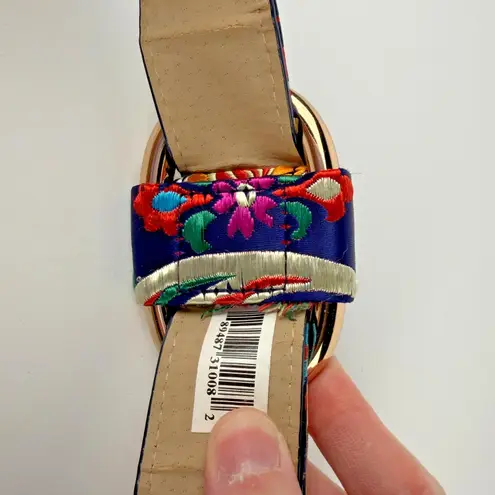 Women's Floral Satin Embroidered Belt Gold Oval Buckle Boho Vintage Style 35"