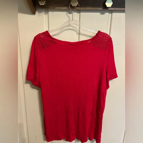 Westport Red Women's Blouse with Crochet Detail