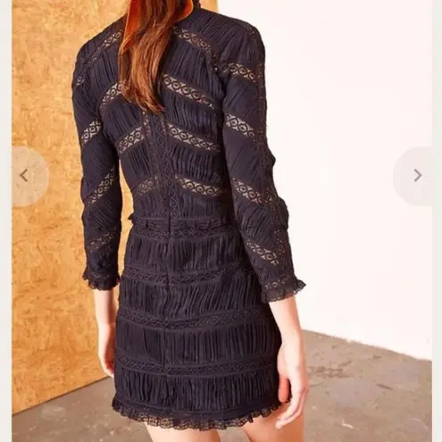 Ulla Johnson Stunning Black Lace Silk Kitty Dress Size 4 Pleated Cutouts Mini