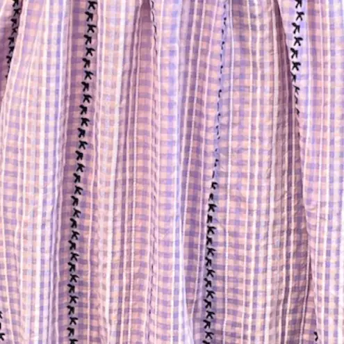 o.p.t Serenette Square Neck Smocked Gingham Midi Dress Purple Pink Size Large