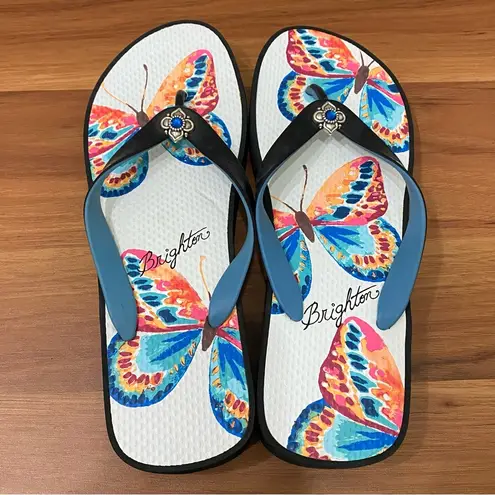 Brighton  “Flit” Butterly Blue Multicolor Butterflies Platform Flipflop Sandals 9