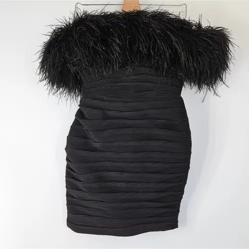 Rachel Gilbert Zion Mini Dress in Black with Feather Trim Size US 4