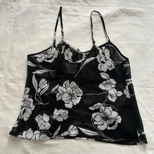 secret treasures Black And White Floral Sheer Babydoll Cami Tank Top size XS