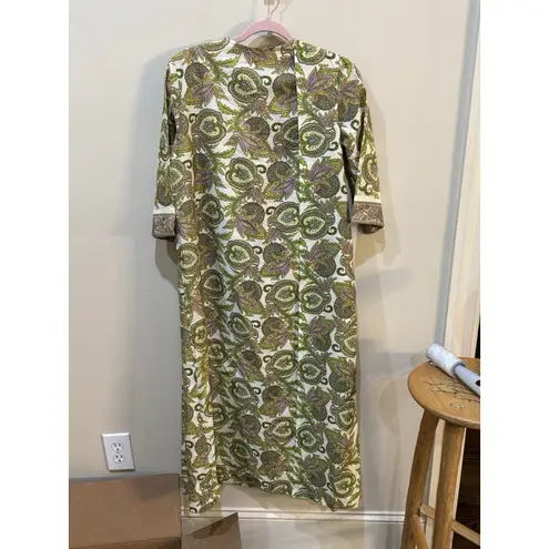 1960 Vintage Diana Dean by Julius Lonschein Caftan Wrap Day Dress Paisley Pocket Green Size undefined