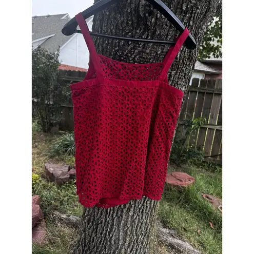 Burgundy Eyelet Silk Tank Top Women's Size S Berry New York&company Cute Cutout