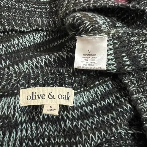 Olive & Oak SMALL Marled Varied Texture Loose Open Knit Panel Crew Neck Sweater