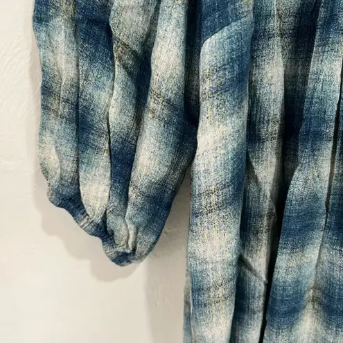 Maeve Anthropologie Cavalon Plaid Peplum Tunic Top Blue Size XSmall