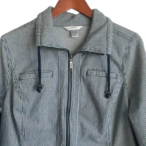 CJ Banks Women Jean Jacket 1X Navy Striped Denim Western Cowgirl Sustainable Blue