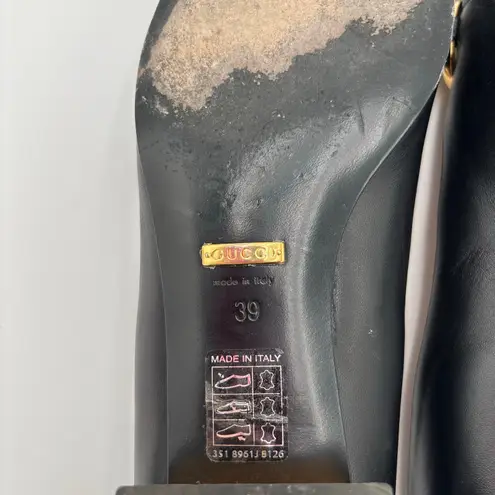 Gucci  Baby Horsebit Square Toe Black Leather Block Heel Loafer Flat Pump Size 39
