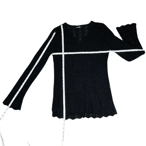 Daisy Fuentes Women's Sheer Cable Knit Bell Sleeve Sweater Romantic Goth Sz XL