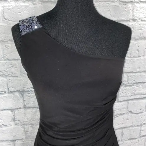 JS Boutique one shoulder rouched dress w/sequin appliqué black sz 6